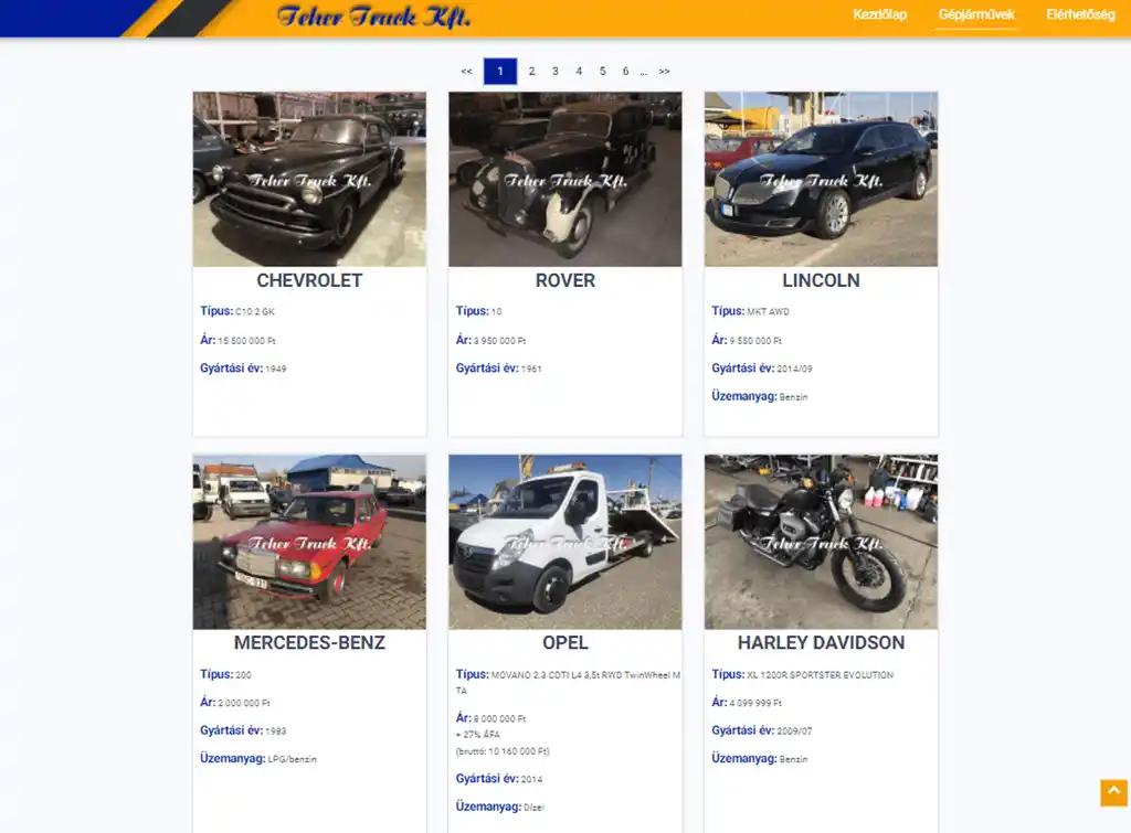 Jármű értékesítő cég weboldala - 2